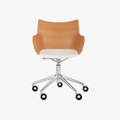 Made in Design Q/Wood Armchair on casters natural wood / Moulded wood & plastic - Adjustable height - Kartell