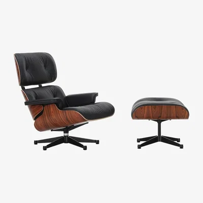 Made in Design Lounge Chair & Ottoman Set armchair & footrest leather black / Eames (1956) - Vitra