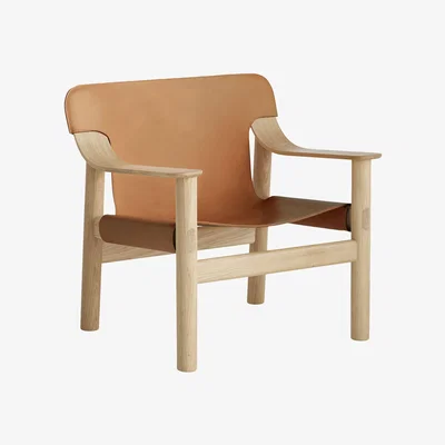 Made in Design Bernard Low armchair - / Leather by Hay Brown/Natural wood