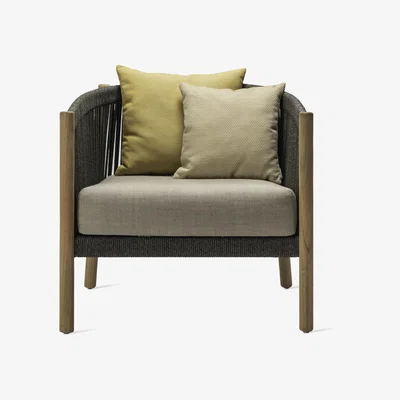 Made in Design Lento Lounge Padded armchair - No. 1 / Hand-woven polypropylene cord by Vincent Sheppard Grey/Natural wood