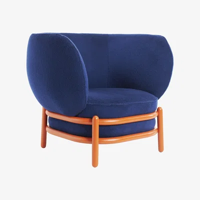 Made in Design Luftballon Padded armchair textile wood blue / Fabric & curved beech - Wiener GTV Design