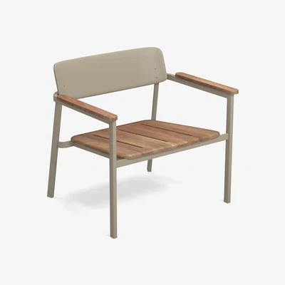 Made in Design Shine Stackable low armchair - / Teak seat & armrests by Emu Beige/Natural wood