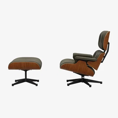 Made in Design Lounge Chair & Ottoman Set armchair & footrest leather green / Eames (1956) - Vitra
