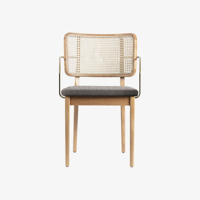 Made in Design Cannage Bridge armchair - / Fabric - Brass armrests by RED Edition Natural wood