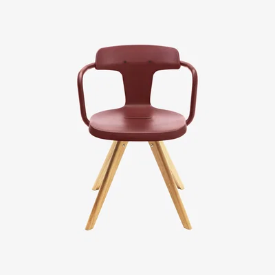 Made in Design T14 Armchair - Metal & wood legs by Tolix Red/Natural wood