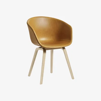 Made in Design About a chair AAC23 Padded armchair - Integral leather / Wood legs by Hay Brown/Natural wood