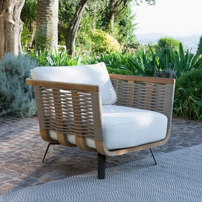 Made in Design Welcome Padded armchair - / Teak & rope by Unopiu White/Natural wood