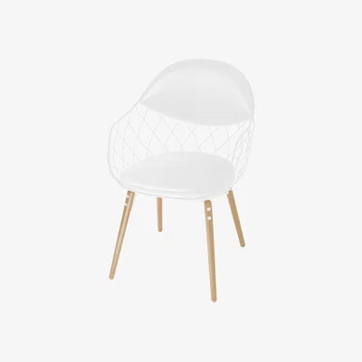 Made in Design Pina Padded armchair - Leather / Metal & wood legs by Magis White/Natural wood