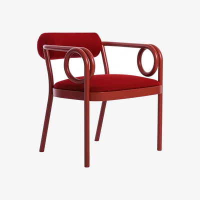 Made in Design Loop Padded armchair textile wood red / Fabric & curved beech - Wiener GTV Design
