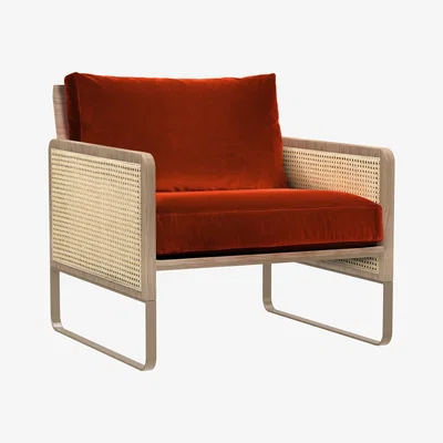 Made in Design Cannage Padded armchair - / Velvet by RED Edition Orange/Natural wood