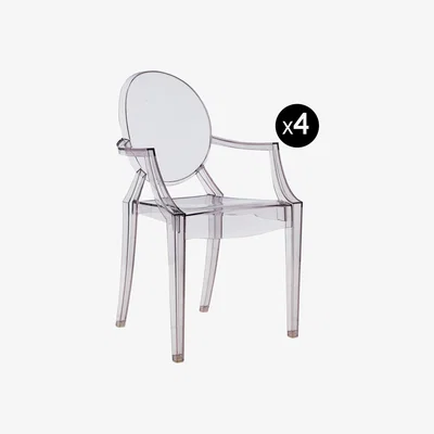 Made in Design Louis Ghost Stackable armchair - Polycarbonate - Set of 4 by Kartell Grey