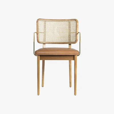 Made in Design Cannage Bridge armchair leather brown / Brass Armrests - RED Edition