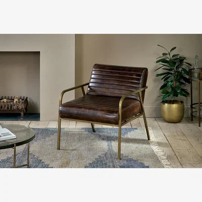 Nkuku Nkuku Mirai Ribbed Leather Armchair | Chairs Stools & Benches | Chocolate Brown