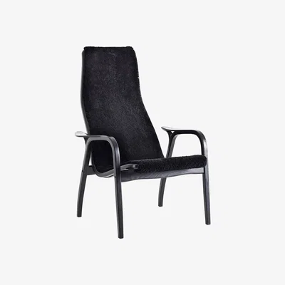 Nordic Nest Swedese Lamino armchair Sheepskin black-black stained beech
