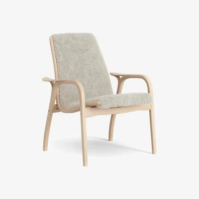 Nordic Nest Swedese Laminett armchair Sheepskin Moonlight-lacquered beech