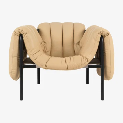 Nordic Nest Hem Puffy lounge chair Sand leather-black grey