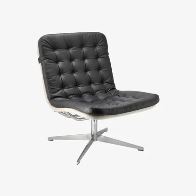 Nordic Nest 1898 Loholm armchair with swivel function Bern 0341-black leather-white oiled oak