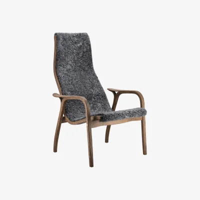 Nordic Nest Swedese Lamino armchair Sheepskin Charcoall-Rubio Monocoat Chocolate