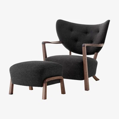 Nordic Nest &Tradition Wulff Lounge Chair ATD2 armchair incl. pouffe ATD3 Oiled walnut-Hallingdal