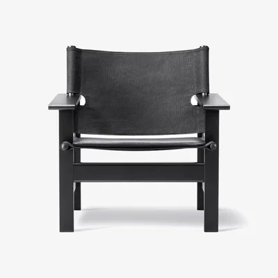 Nordic Nest Fredericia Furniture The Canvas Chair armchair Canvas black-black lacquered oak incl. black leather cushion