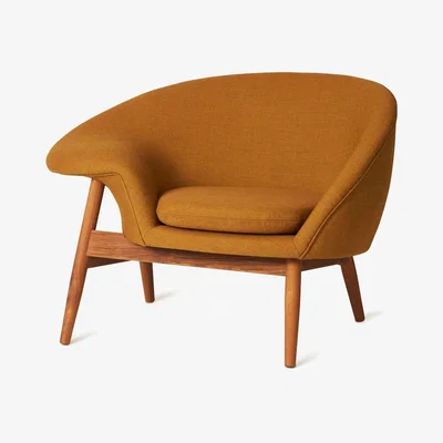 Nordic Nest Warm Nordic Fried Egg armchair Fabric canvas 424 dark ochre oiled teak legs