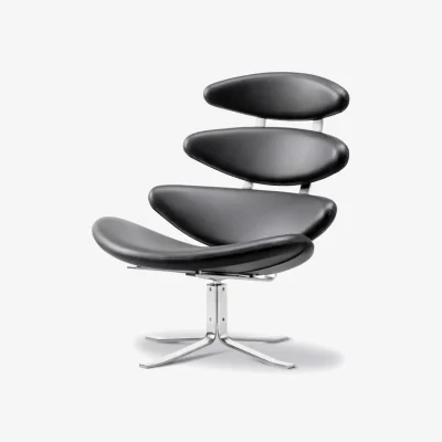 Nordic Nest Fredericia Furniture Corona armchair Leather omni 301 with chrome frame