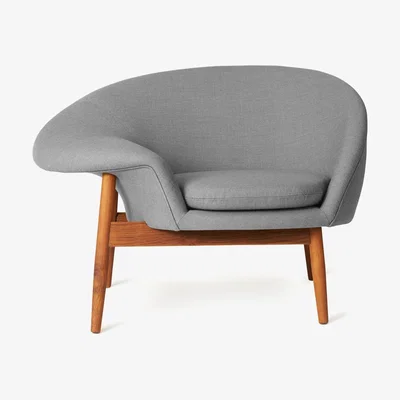 Nordic Nest Warm Nordic Fried Egg armchair Fabric canvas 134 grey melange oiled teak legs