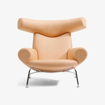 Nordic Nest Fredericia Furniture Wegner Ox armchair Vegeta leather 90-chrome