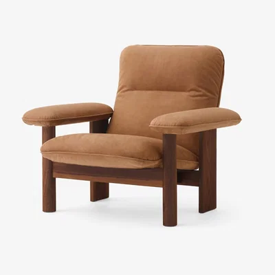 Nordic Nest Audo Copenhagen Brasilia armchair Leather dunes camel 21004 brown walnut legs