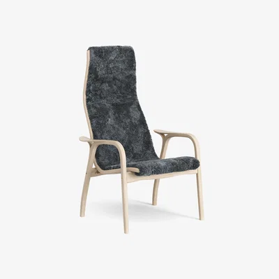 Nordic Nest Lamino arm chair white pigmented oak/sheep skin Charcoal (dark grey)
