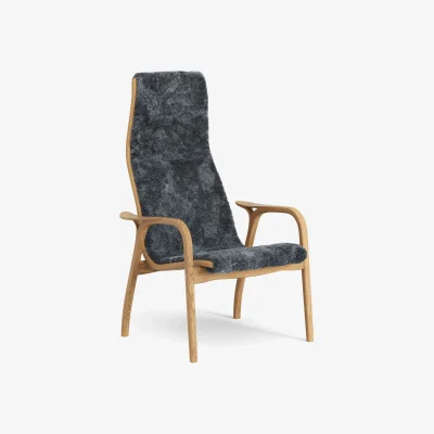 Nordic Nest Swedese Lamino armchair Sheepskin Charcoal-oiled oak