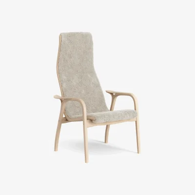 Nordic Nest Swedese Lamino armchair Sheepskin Moonlight-lacquered beech