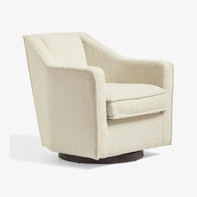 OKA OKA, Large George Bouclé Swivel Armchair - Milky White, Armchairs, Boucle, Plain