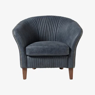 OKA OKA, Crosby Armchair - Smoke Blue, Armchairs, Leather, Plain