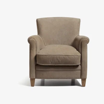 OKA OKA, Berstone Leather Armchair - Pebble Grey, Armchairs, Ash Wood/Leather