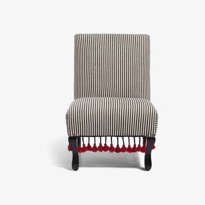 OKA OKA, Tarma Armless Chair - Soft Charcoal, Armchairs, Cotton/Mango Wood, Striped