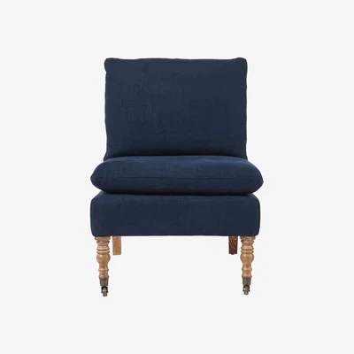 OKA OKA, Apadana Linen Armless Chair - Pure Navy, Armchairs, Oak/Velvet