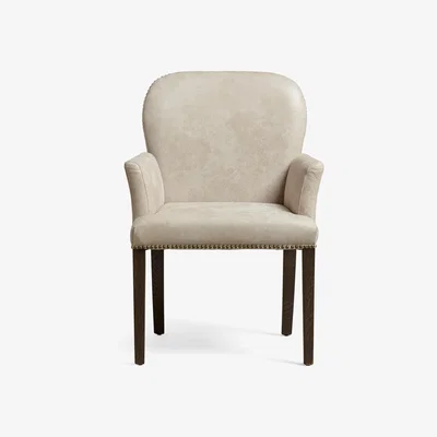OKA Stafford Leather Chair with Arms - China Clay