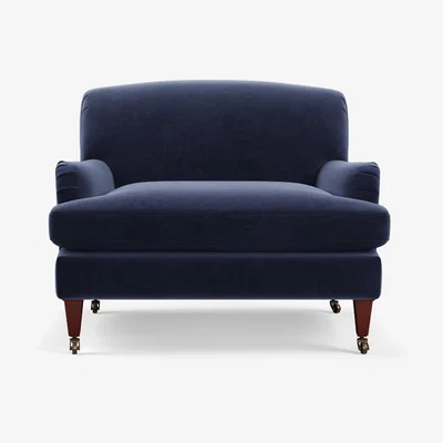 OKA OKA, Large Coleridge Armchair with Velvet Fixed Cover - Sapphire, Armchairs, Velvet, Plain