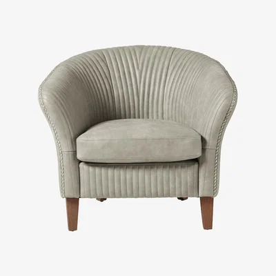 OKA OKA, Crosby Armchair - Ash Grey, Armchairs, Leather, Plain