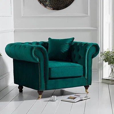 Oak&More Carrara Chesterfield Green Velvet Armchair