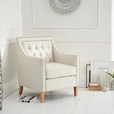 Oak&More Chatsworth Chesterfield Ivory Linen Armchair