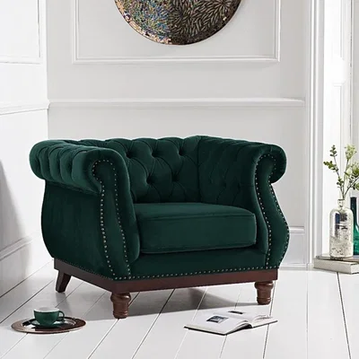 Oak&More Henbury Chesterfield Green Velvet Armchair