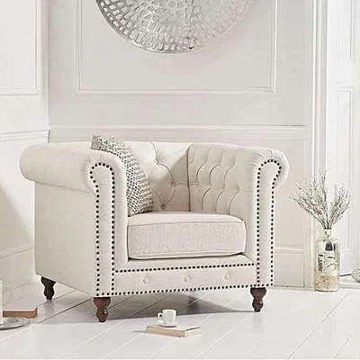 Oak&More Milano Chesterfield Ivory Linen Armchair