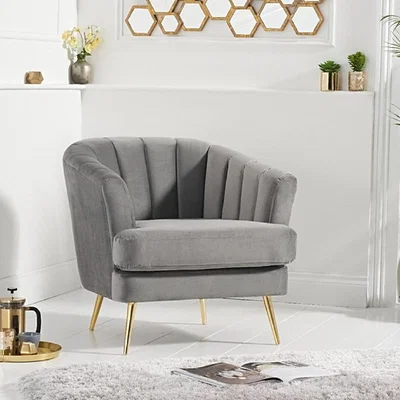 Oak&More Lulu Armchair in Grey Velvet with Gold Legs