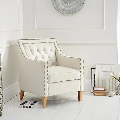 Oak&More Chartwell Chesterfield Ivory Linen Armchair