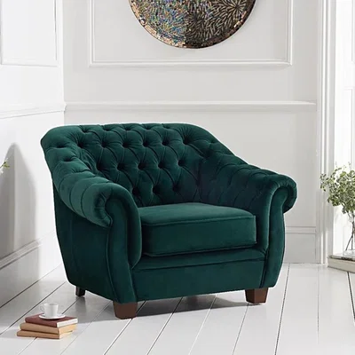 Oak&More Lilly Chesterfield Green Plush Velvet Armchair