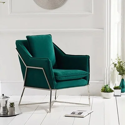 Oak&More Lara Green Velvet Accent Chair with Chrome Legs