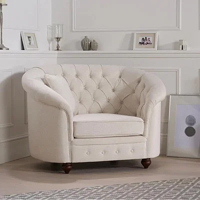 Oak&More Chloe Chesterfield Ivory Linen Fabric Armchair