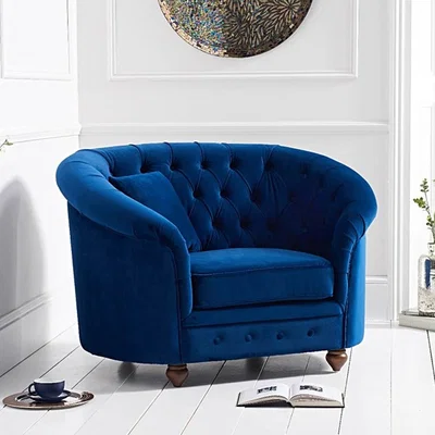 Oak&More Chloe Chesterfield Blue Plush Velvet Armchair